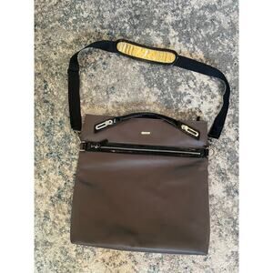 Abbi Vegan Leather‎ Tote Gray/Black Patent Handles Trim Interior Strap- Laptop